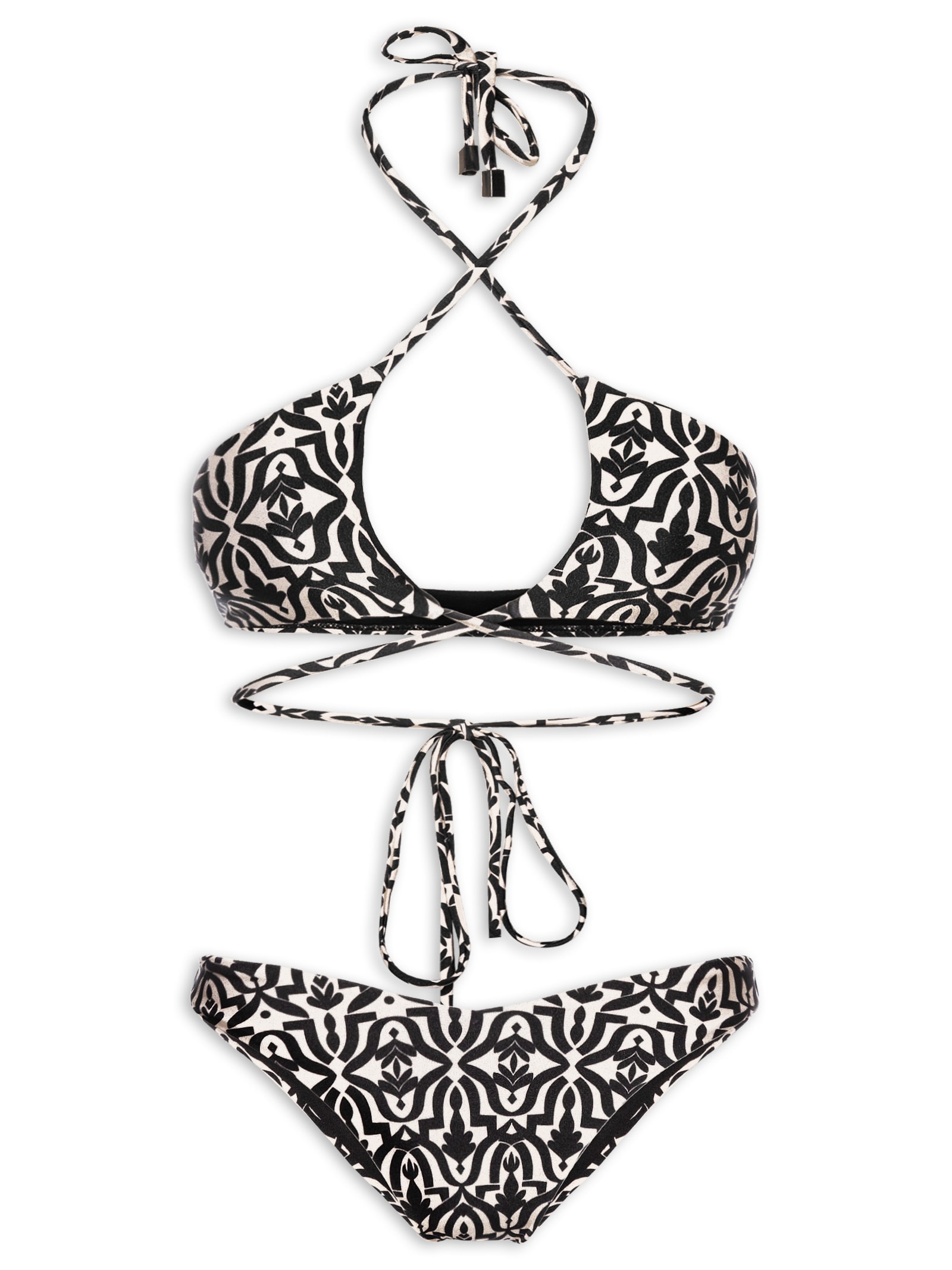 Biquíni Feminino Estampado Com Abertura Preto Mktbeach