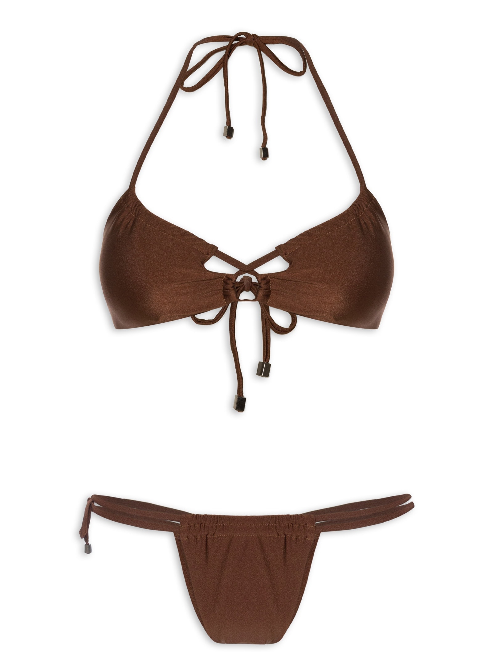 Biquíni Feminino Liso Com Frente Cruzada Marrom Mktbeach