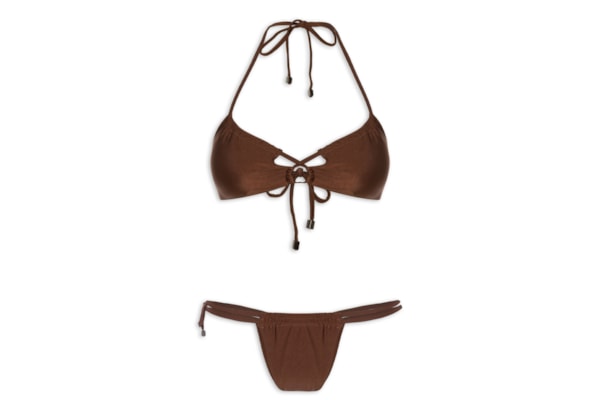 Biquíni Feminino Liso Com Frente Cruzada - Marrom