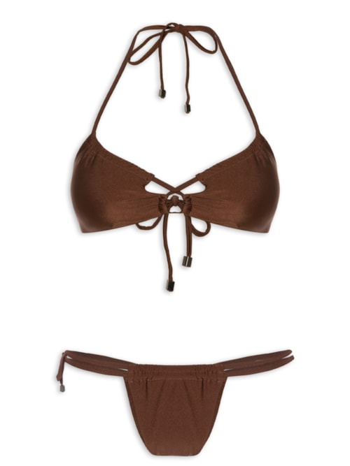 Biquíni Feminino Liso Com Frente Cruzada – Marrom