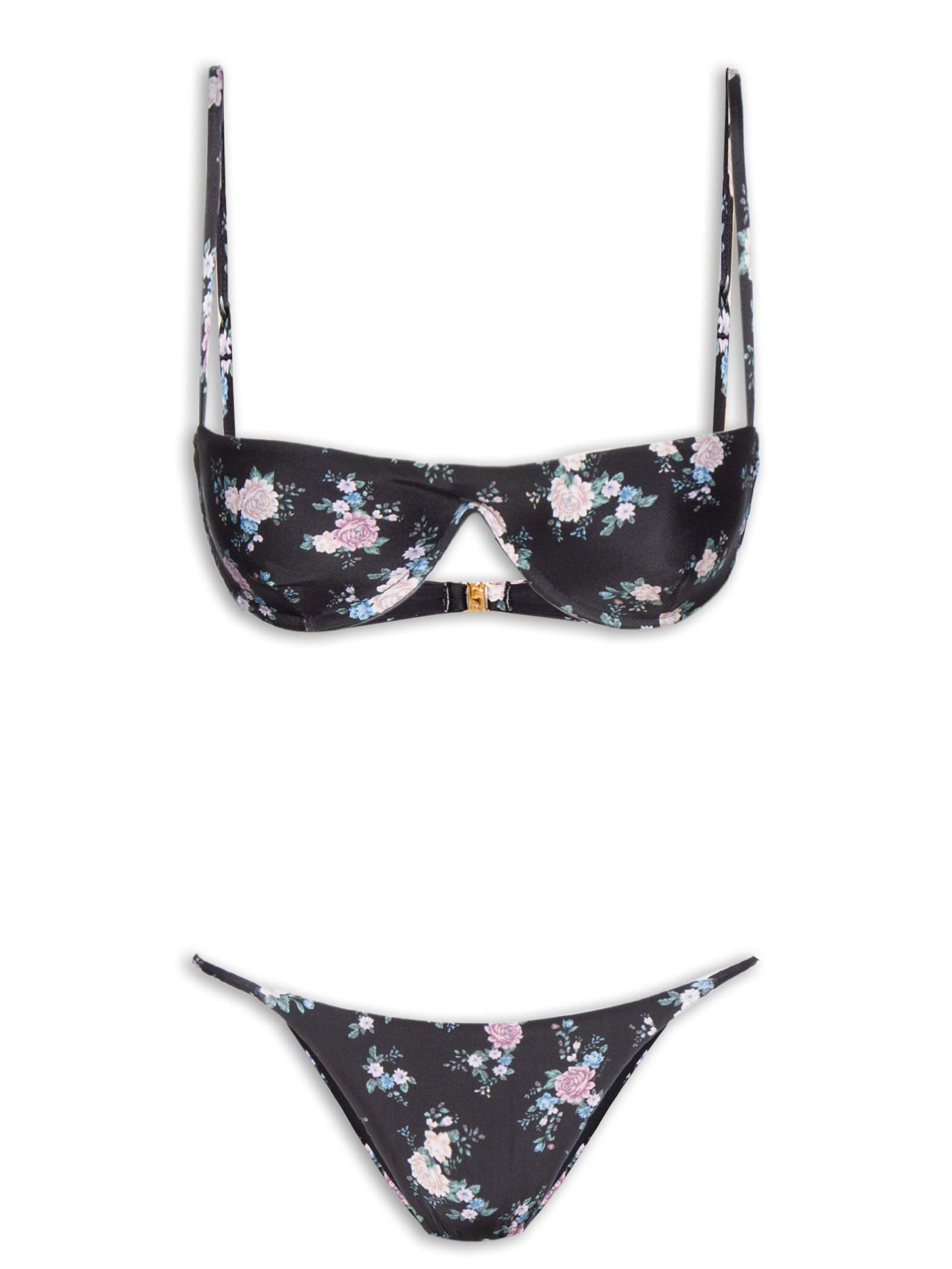 Biquíni Feminino Meia Taça Floral Romance Preto Farm Praia