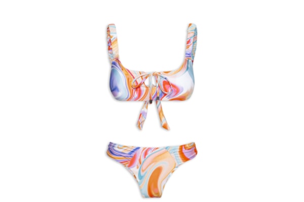 Biquíni Feminino Tie Dye Com Amarração Frontal - Laranja