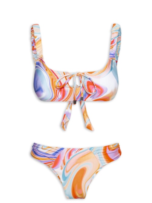Biquíni Feminino Tie Dye Com Amarração Frontal – Laranja