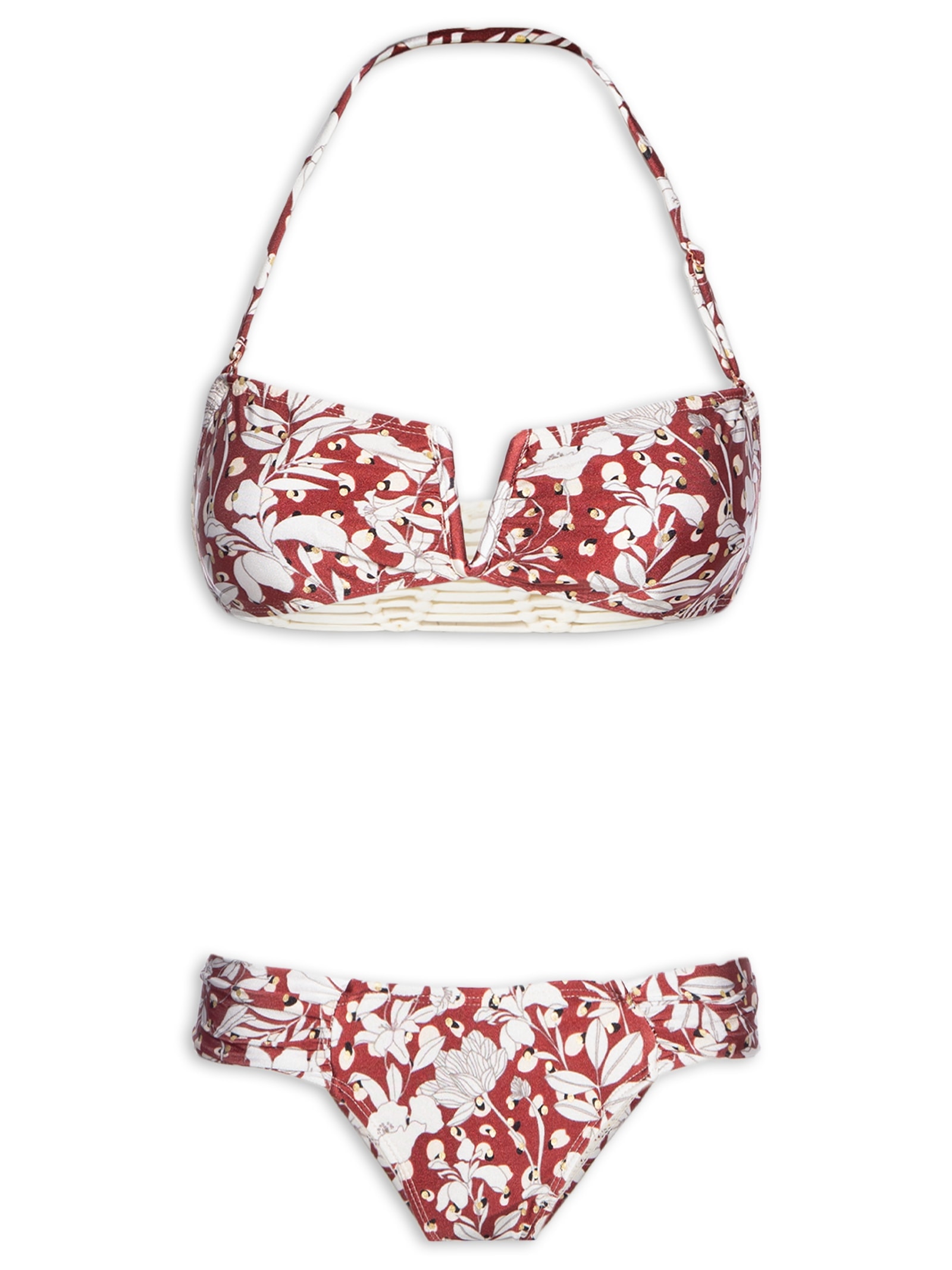 Biquíni Floral Com Alça Removível Vermelho Mktbeach
