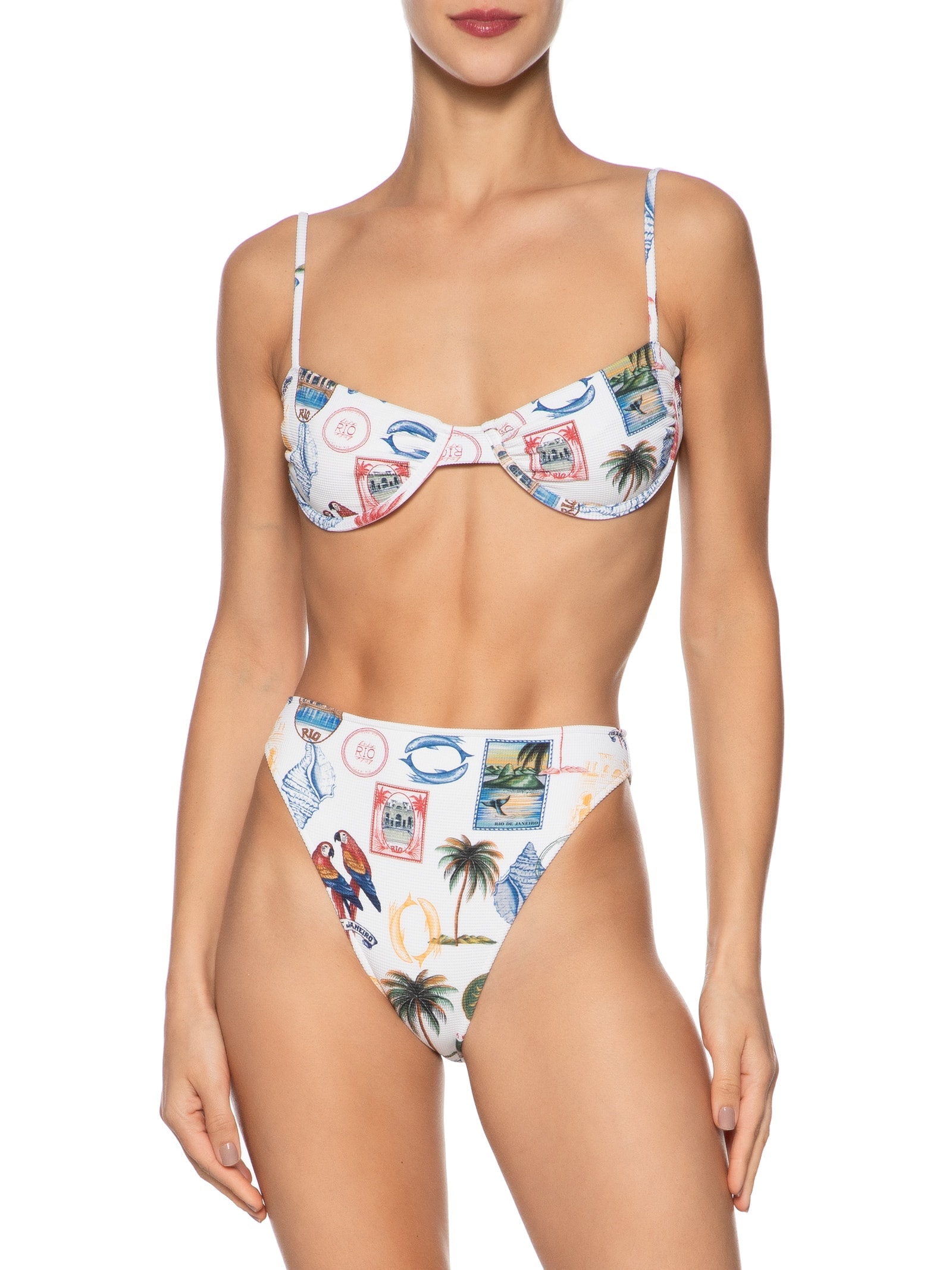Biquini Hot Pants Tropical Vintage Branco Farm Praia