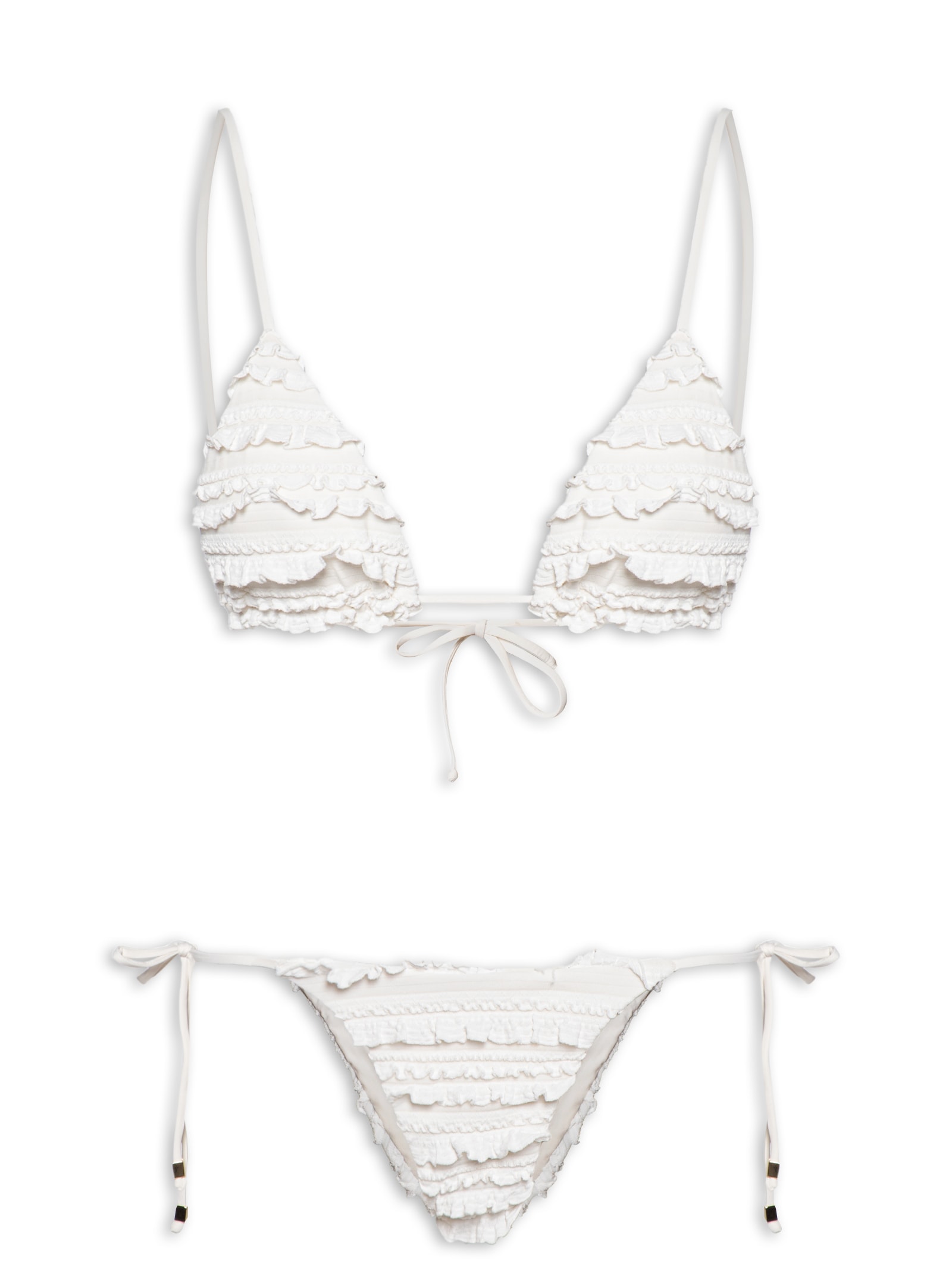 Biquíni Lacinho Babados Textura Branco Farm Praia