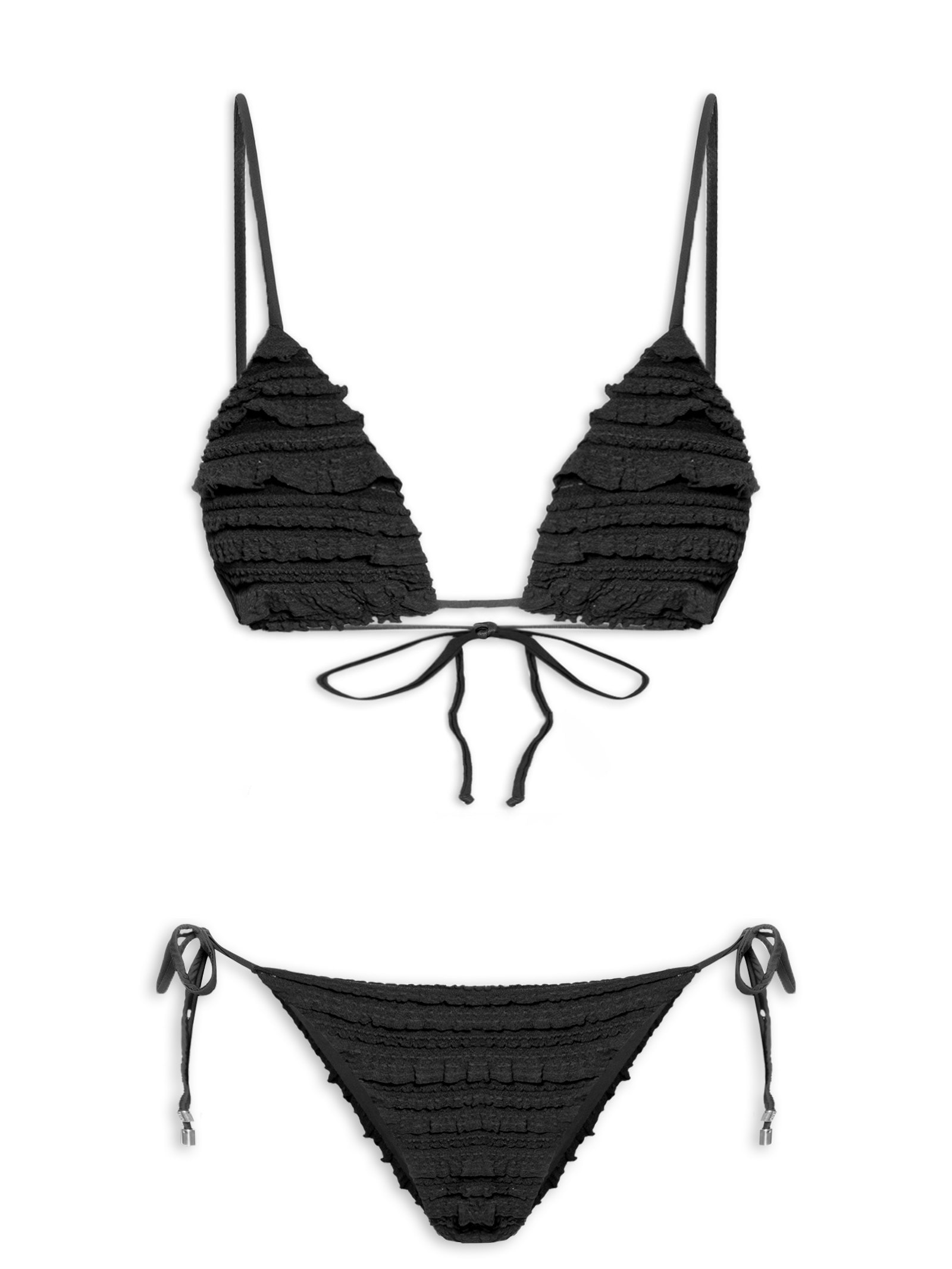 Biquíni Lacinho Babados Textura Preto Farm Praia