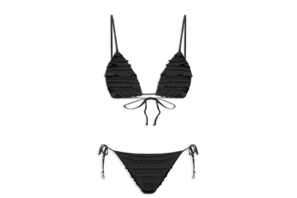 Biquíni Lacinho Babados Textura - Preto
