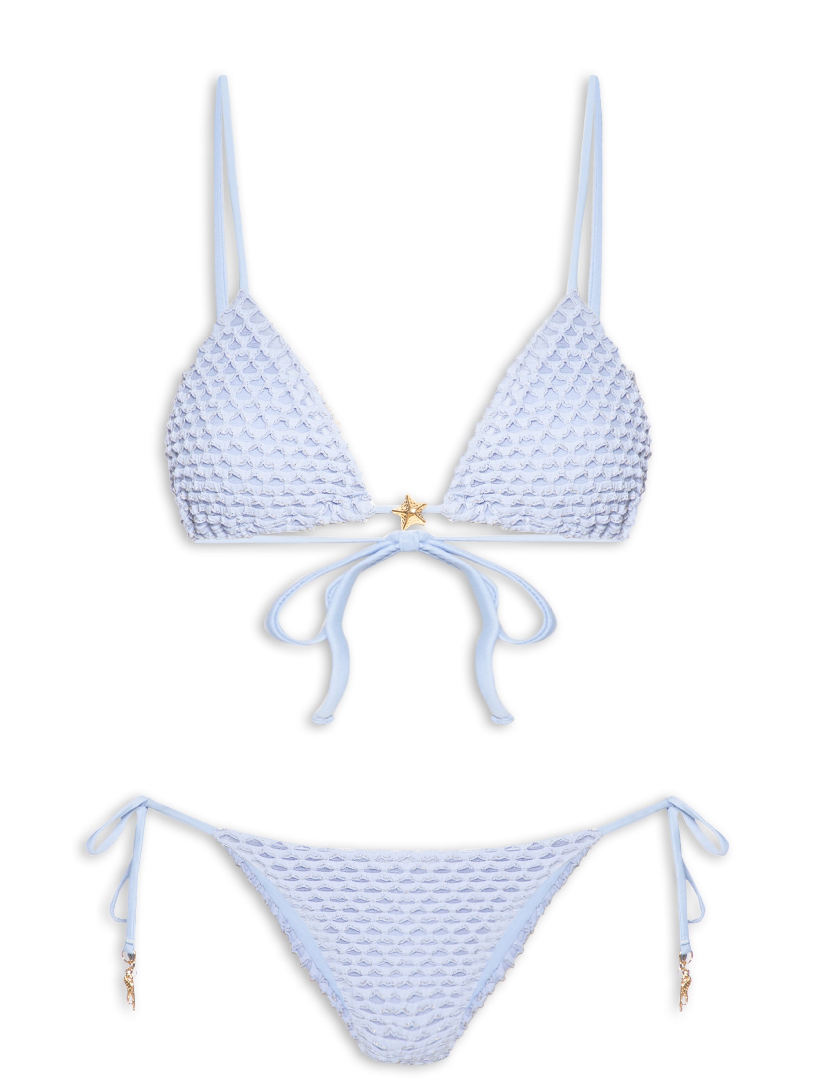 Biquíni Lacinho Textura Cavalo Marinho Azul Farm Praia
