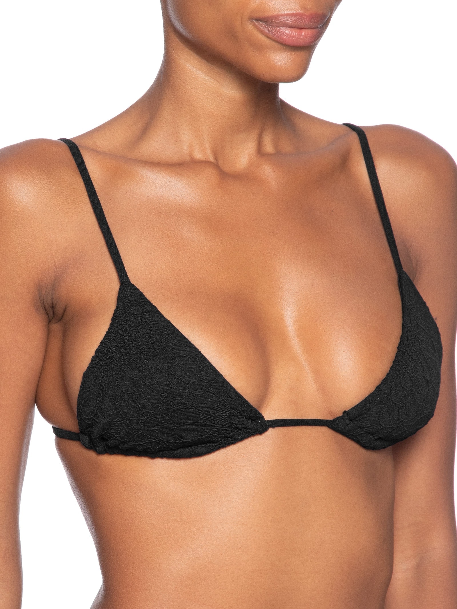 Biquíni Lacinho Textura Flor Preto Farm Praia