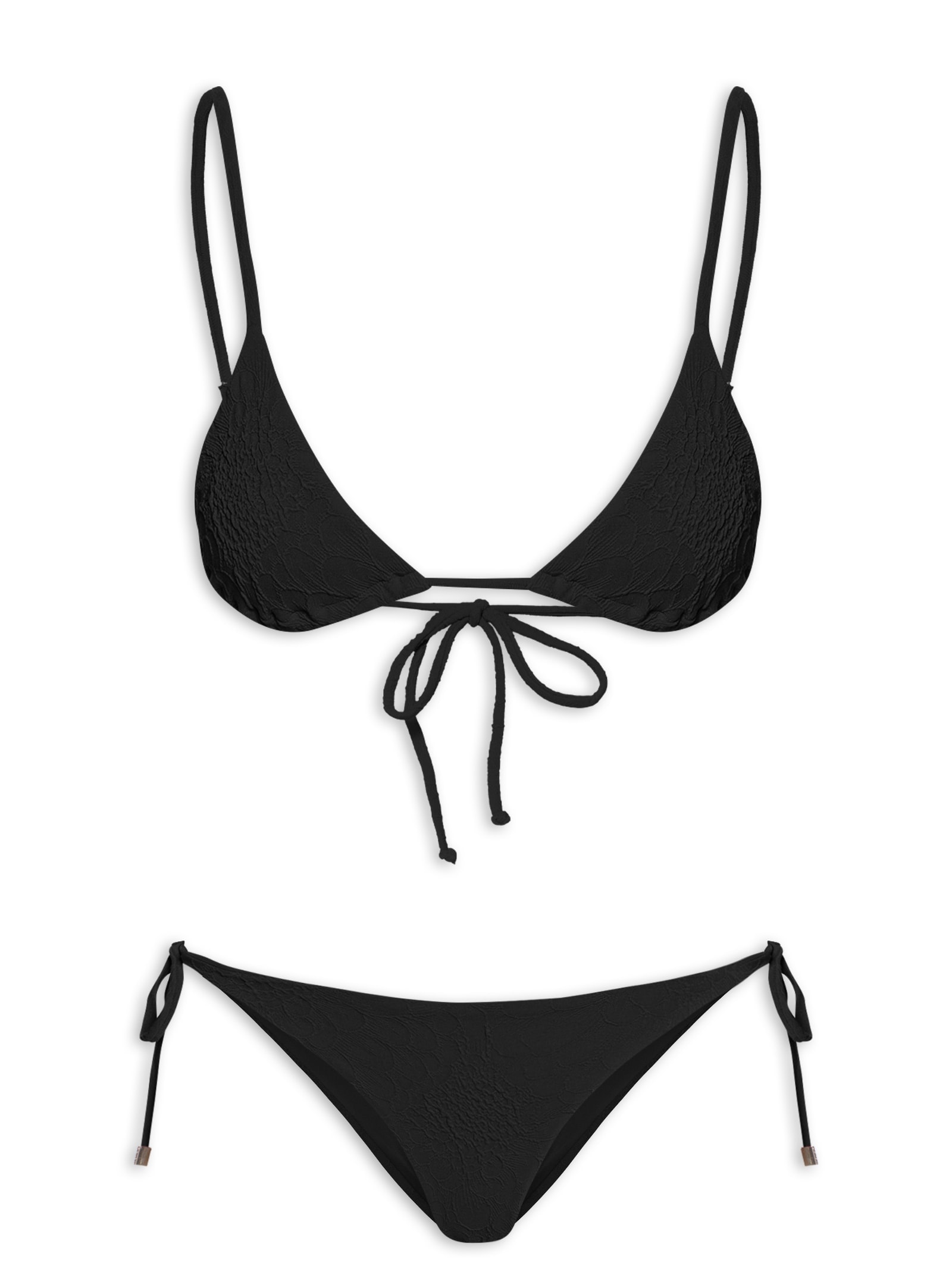 Biquíni Lacinho Textura Flor Preto Farm Praia