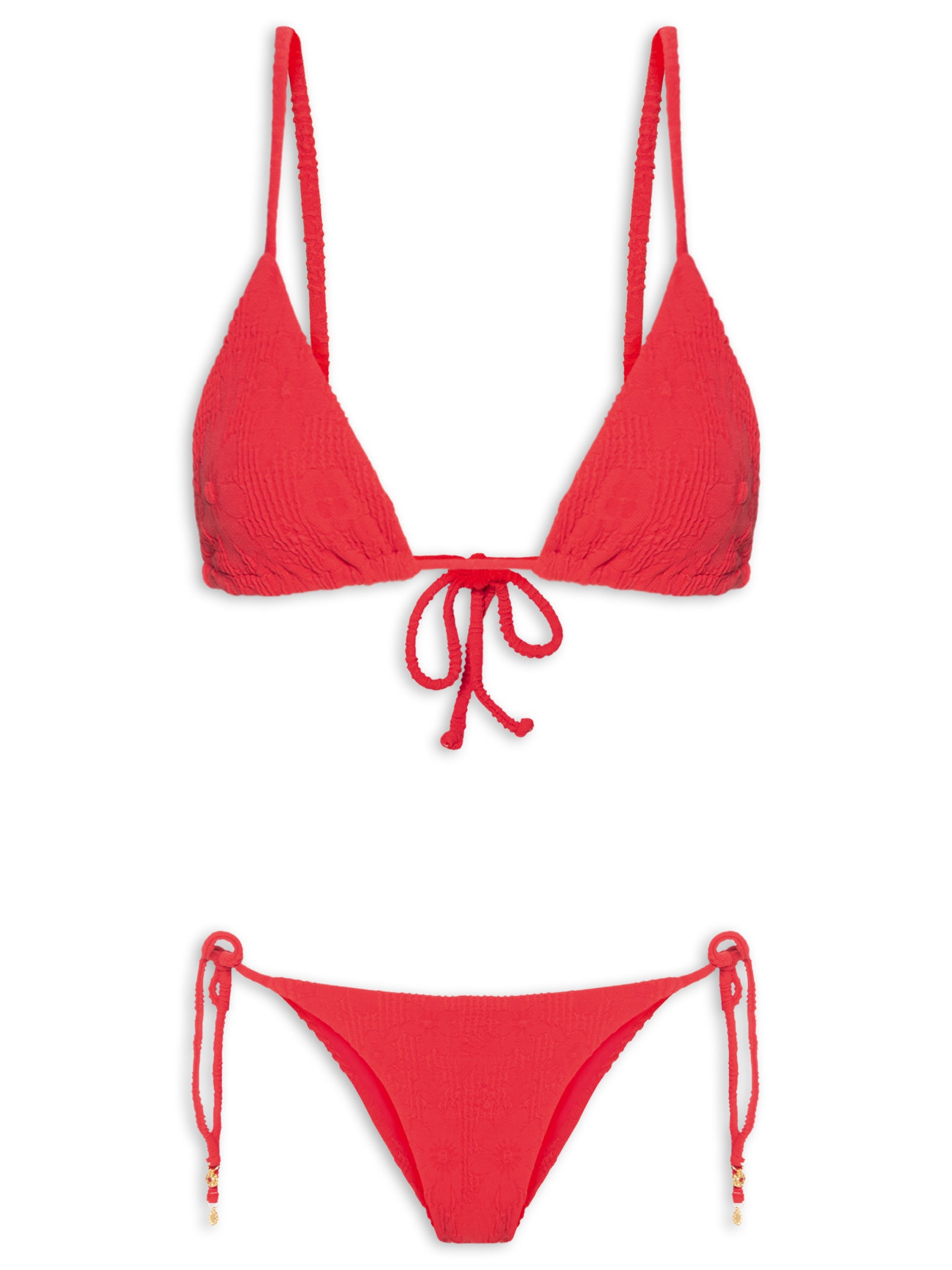 Biquíni Lacinho Textura Flor Vermelho Farm Praia