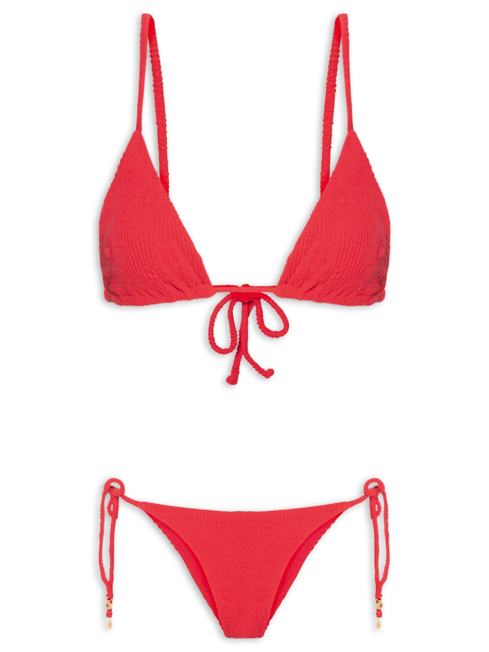 Biquíni Lacinho Textura Flor Vermelho Farm Praia