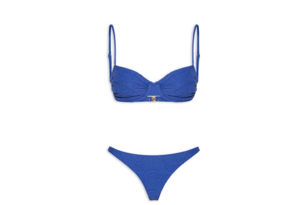 Biquíni Meia Taça Textura Peixe - Azul