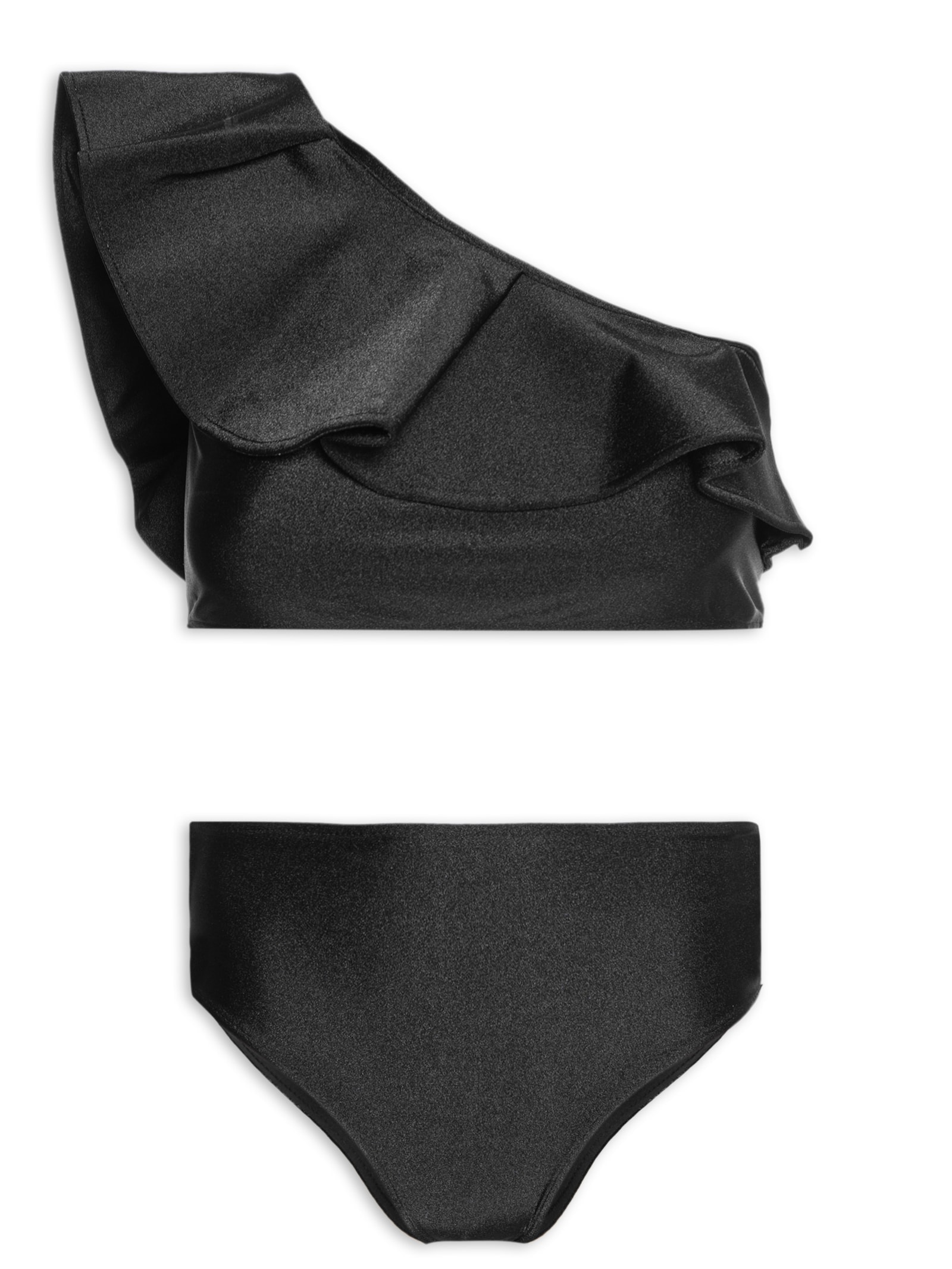 Biquíni Ombro Único Com Babado Preto '2Essential