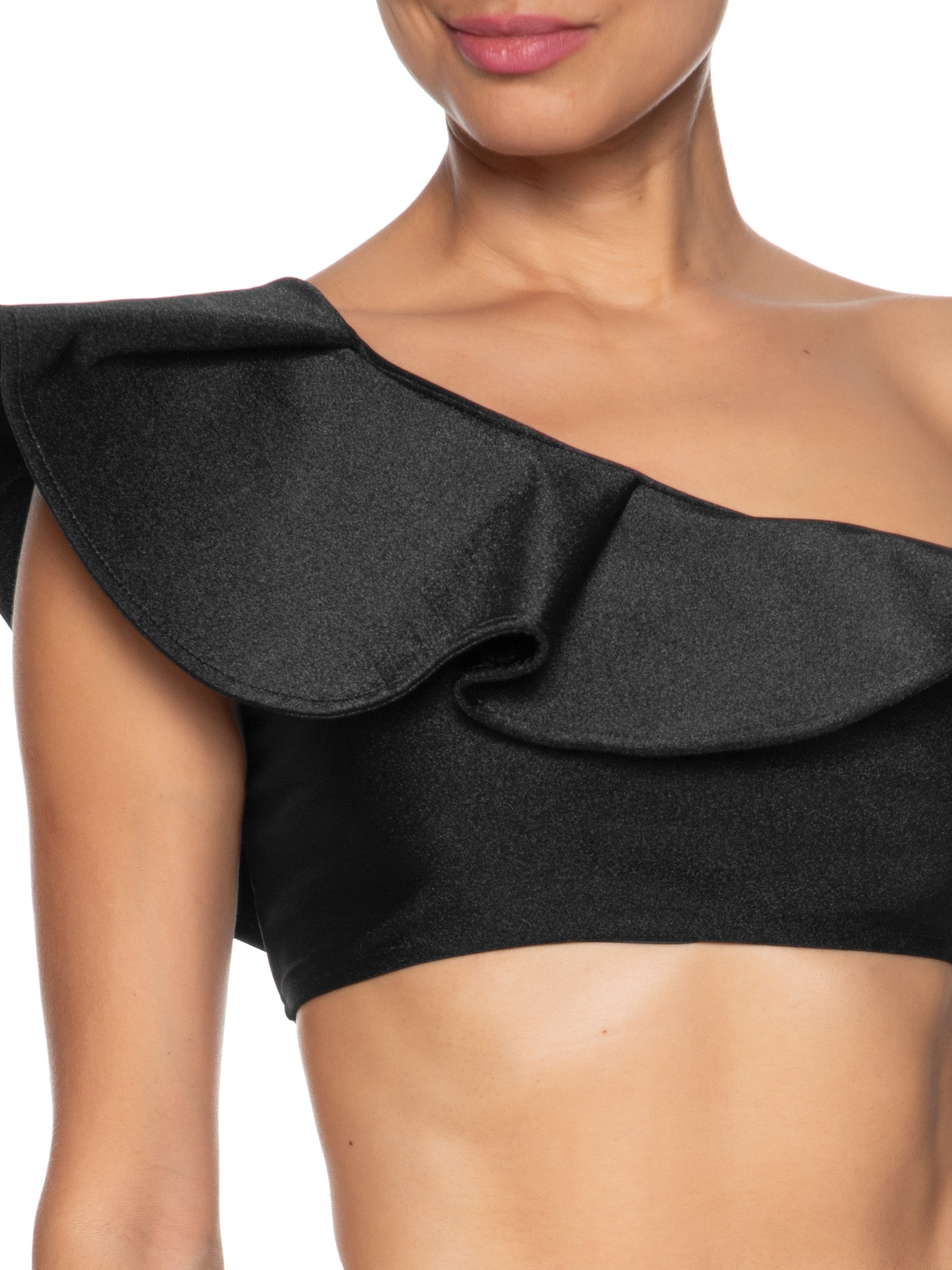 Biquíni Ombro Único Com Babado Preto '2Essential