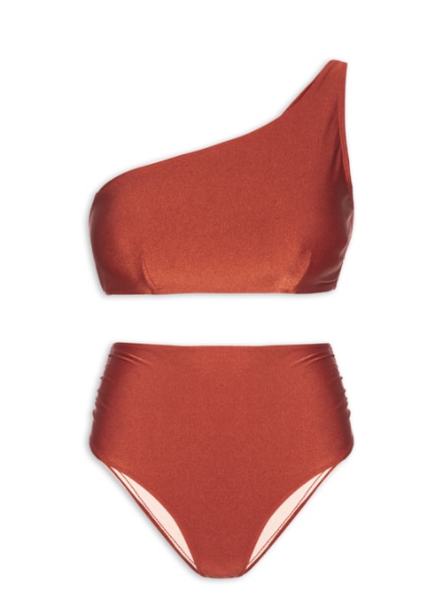 Biquíni Ombro Único Com Hot Pants – Laranja