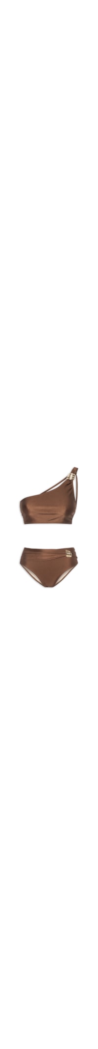 Biquíni Ombro Único Com Hot Pants - Marrom