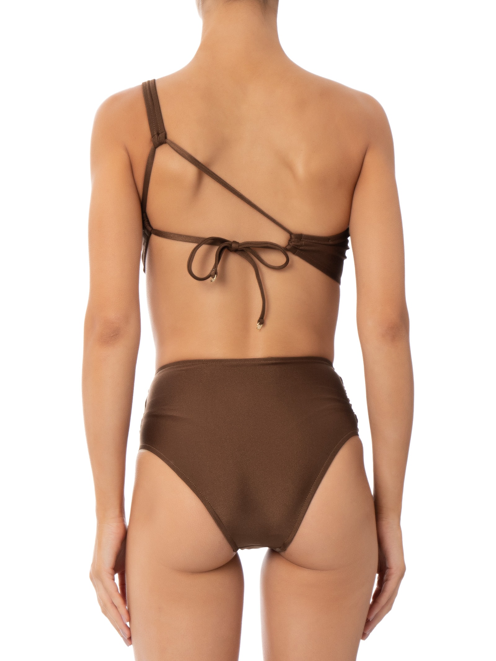 Biquíni Ombro Único Com Hot Pants Marrom '2Essential
