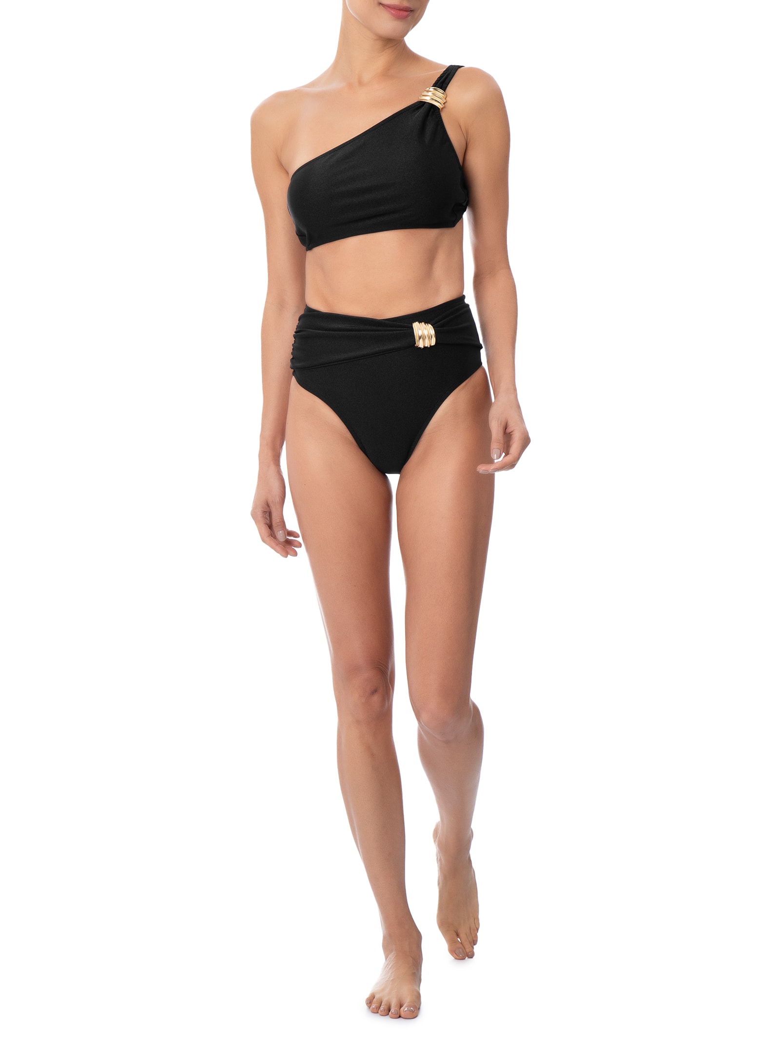 Biquíni Ombro Único Com Hot Pants Preto '2Essential