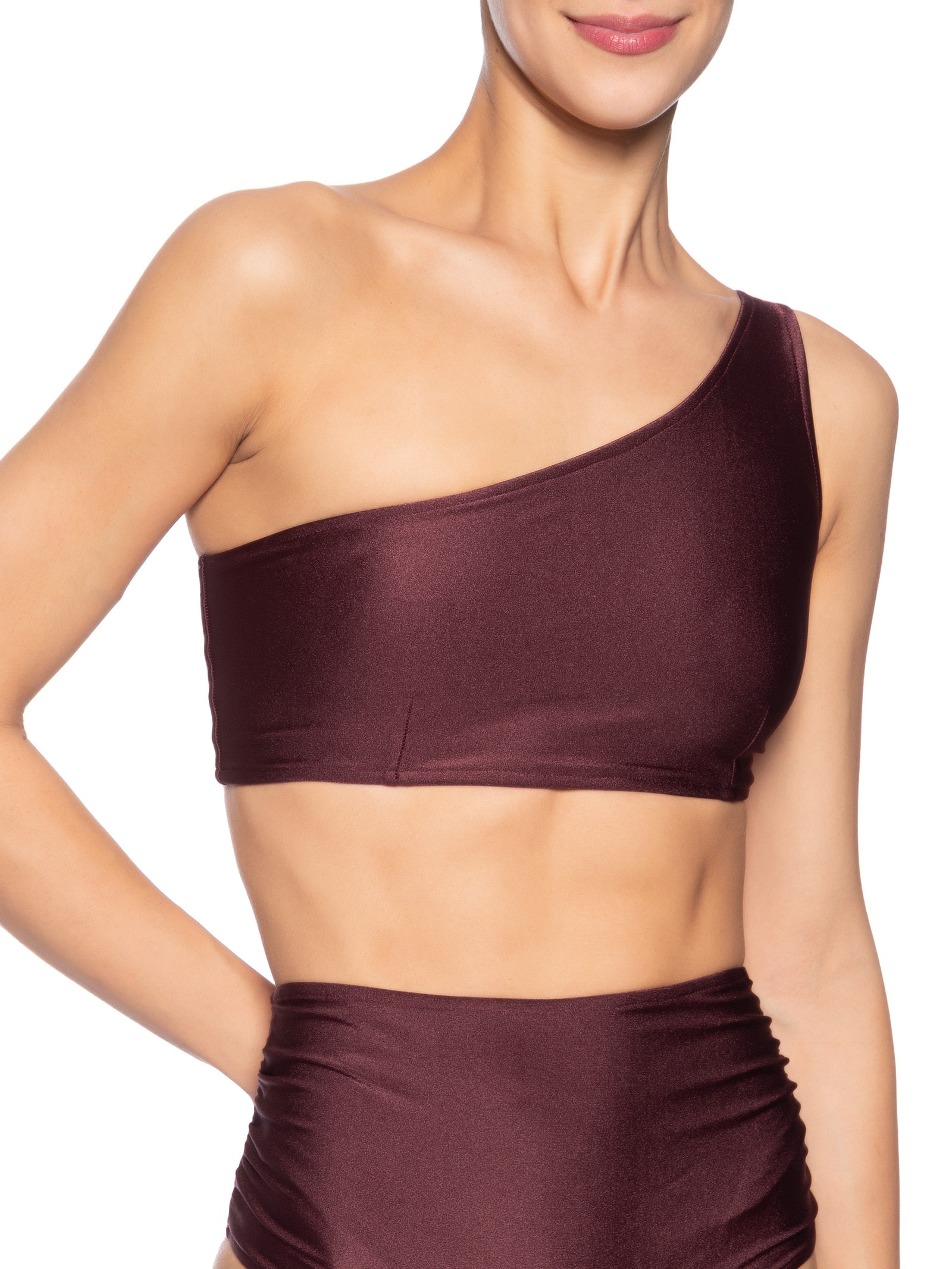 Biquini Ombro Único Com Hot Pants Vinho '2Essential