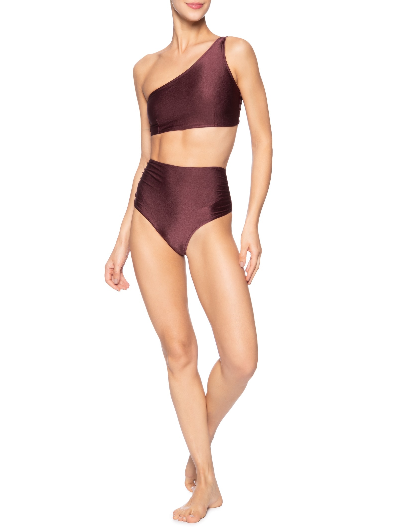 Biquini Ombro Único Com Hot Pants Vinho '2Essential