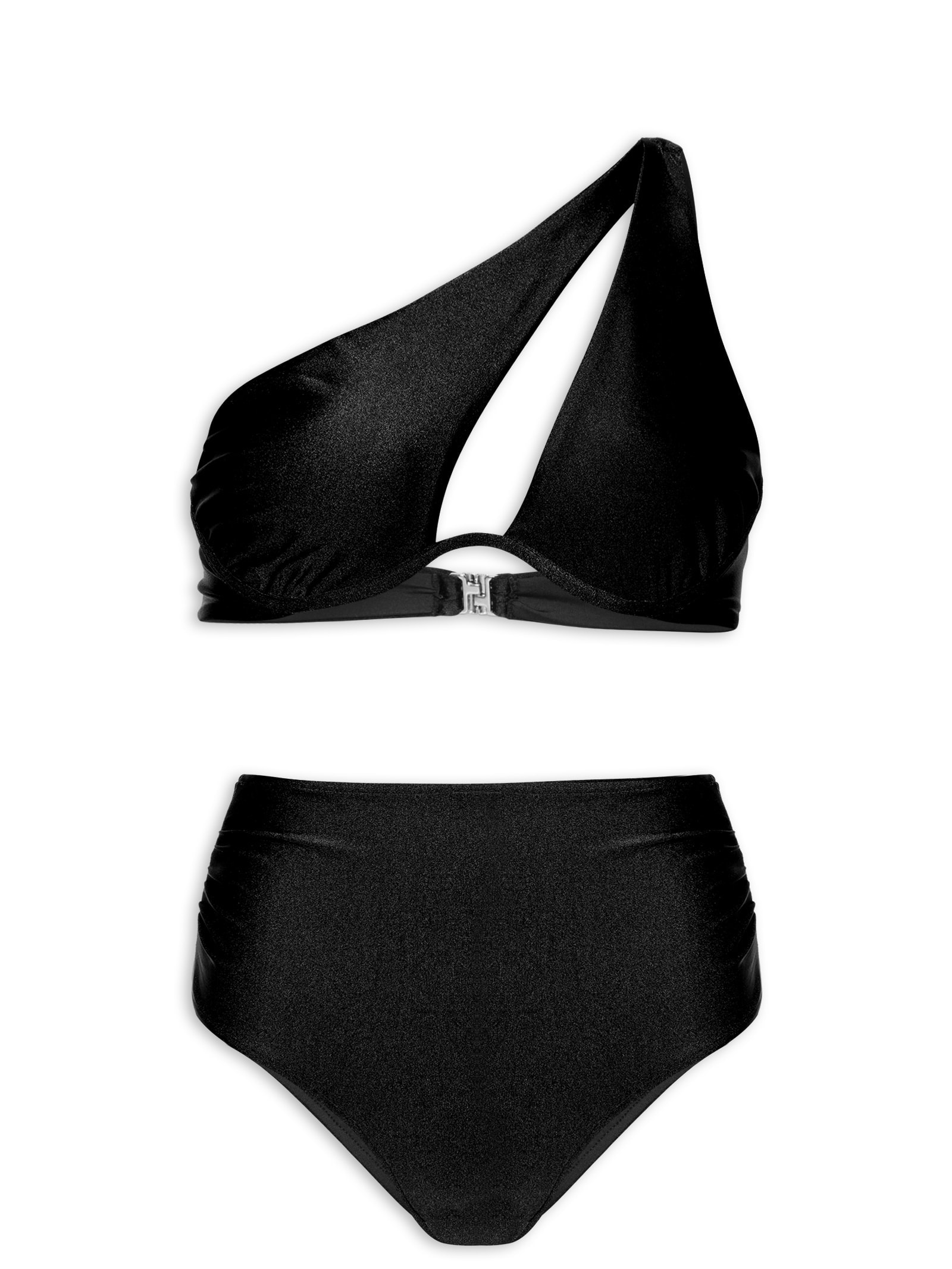 Biquíni Ombro Único E Calcinha Hot Pants Preto '2Essential