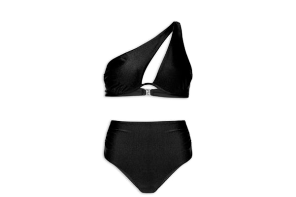 Biquíni Ombro Único E Calcinha Hot Pants - Preto