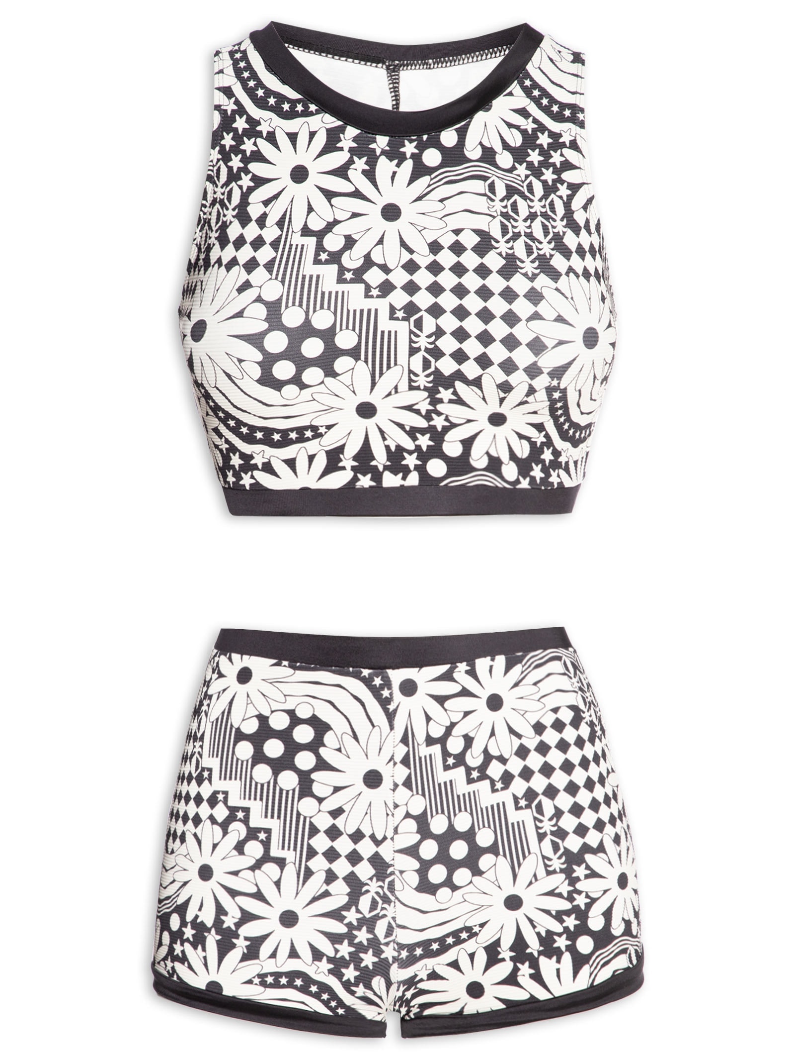 Biquíni Shorts Feminino Floral Preto Mktbeach