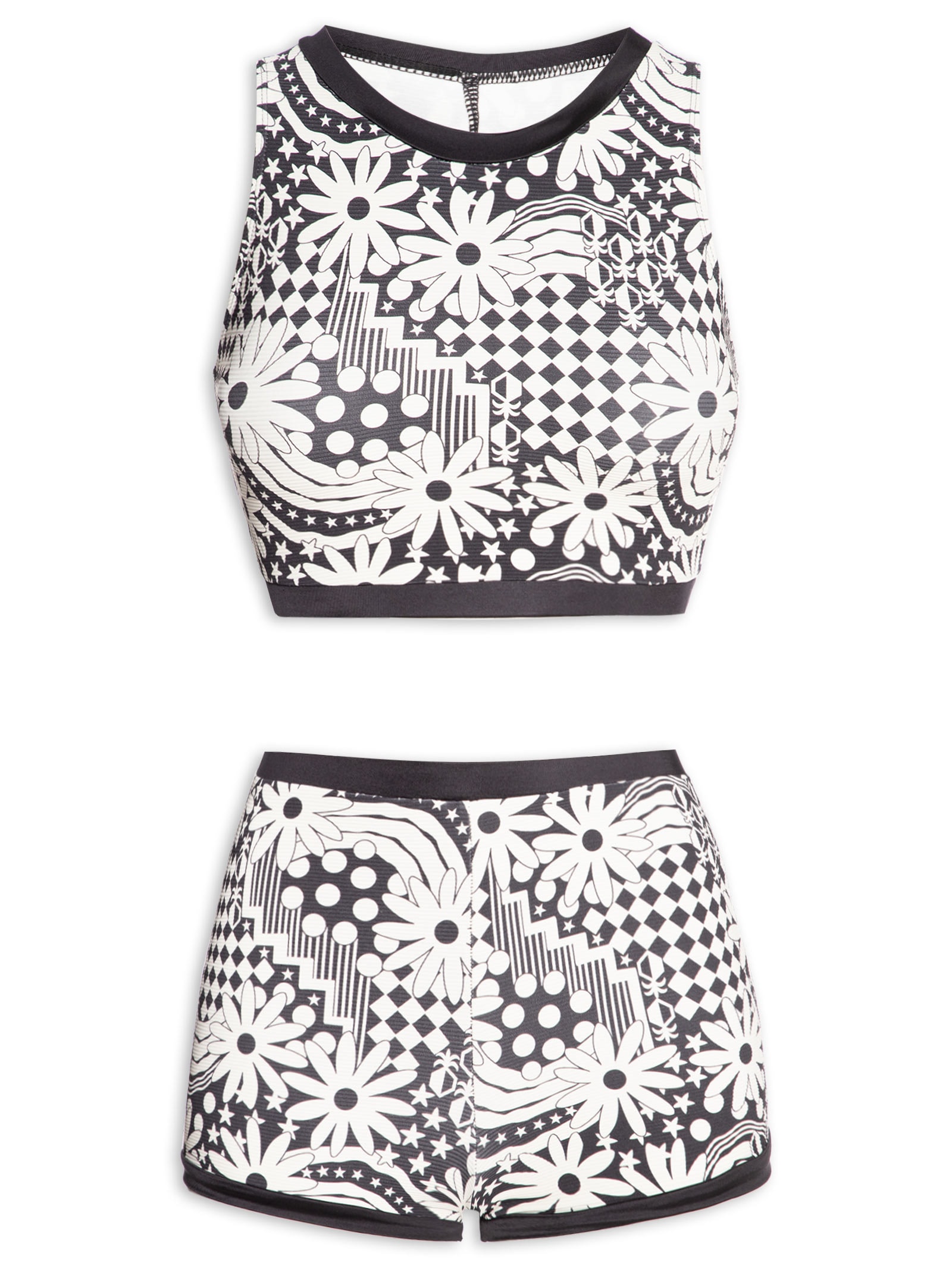 Biquíni Shorts Feminino Floral Preto Mktbeach
