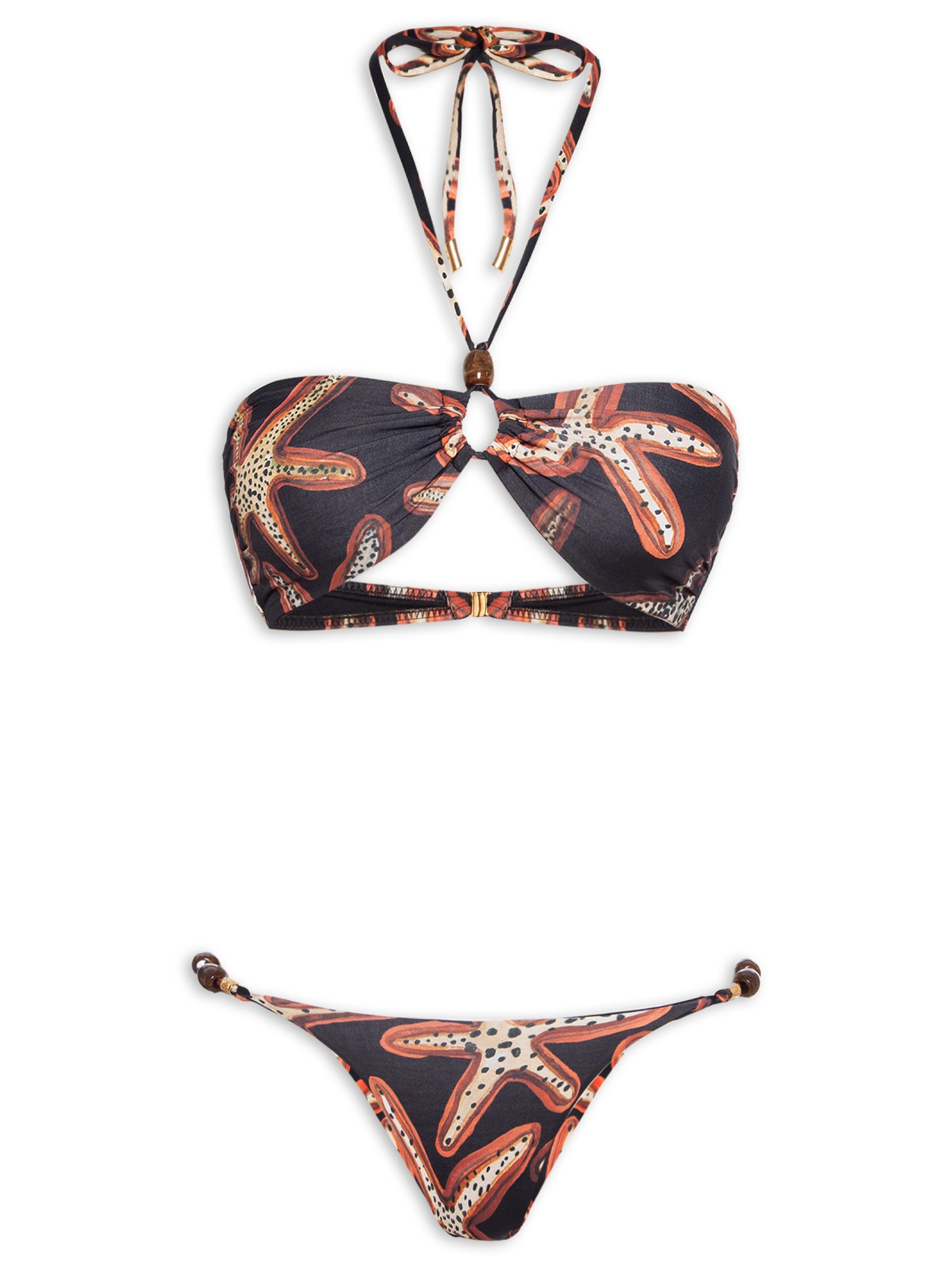 Biquini Top Bandeau Alça Com Pedras Estampa Preto Animale Resort