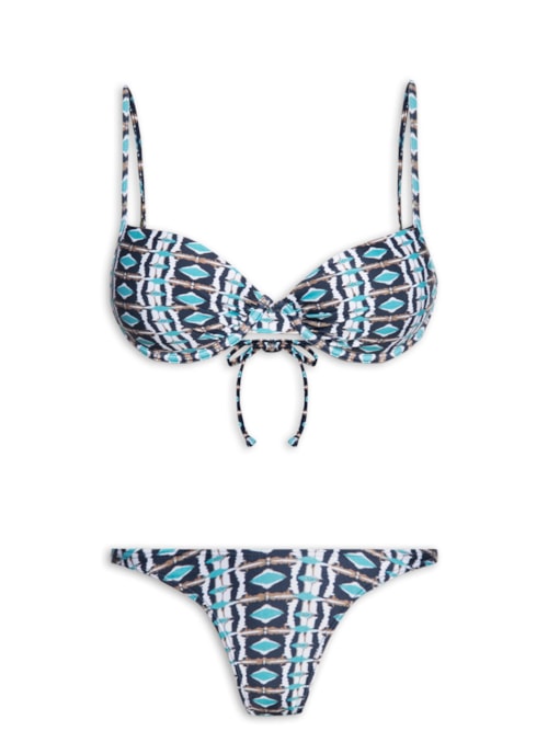 Biquíni Top Meia Taça Tanga Asa Delta Estampado - Azul