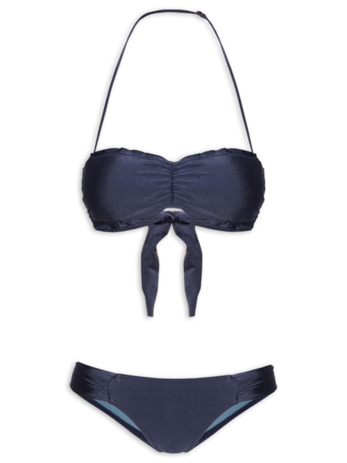 Biquíni Top Sem Alça E Calcinha Franzida – Azul