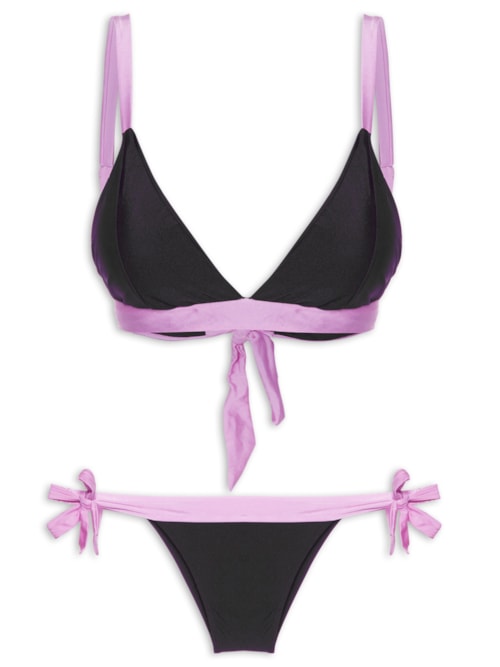 Biquíni Top Triângulo com Calcinha Laço Plus Size – Preto