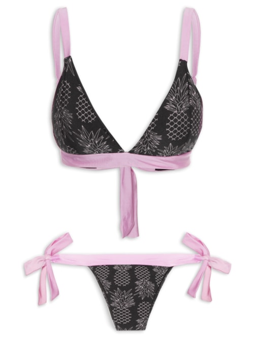 Biquíni Top Triângulo com Calcinha Laço Plus Size - Preto