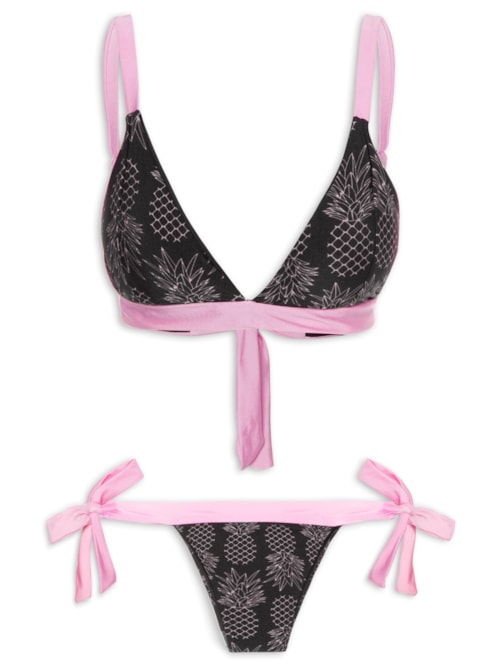 Biquíni Top Triângulo com Calcinha Laço Plus Size – Preto