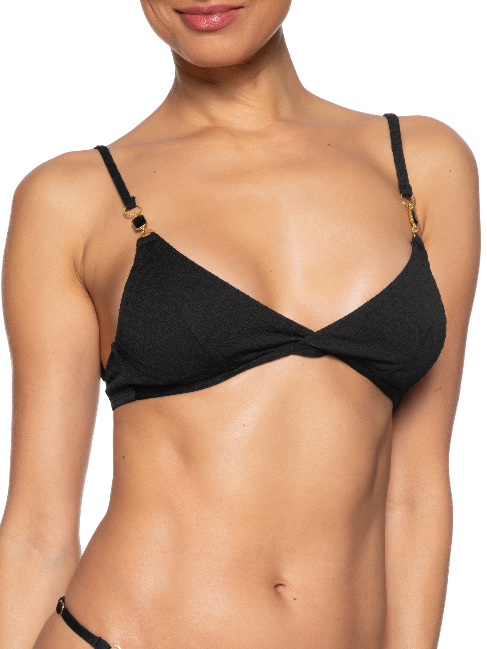 Biquíni Triangulo Com Detalhe Em Pedraria Preto   Mktbeach