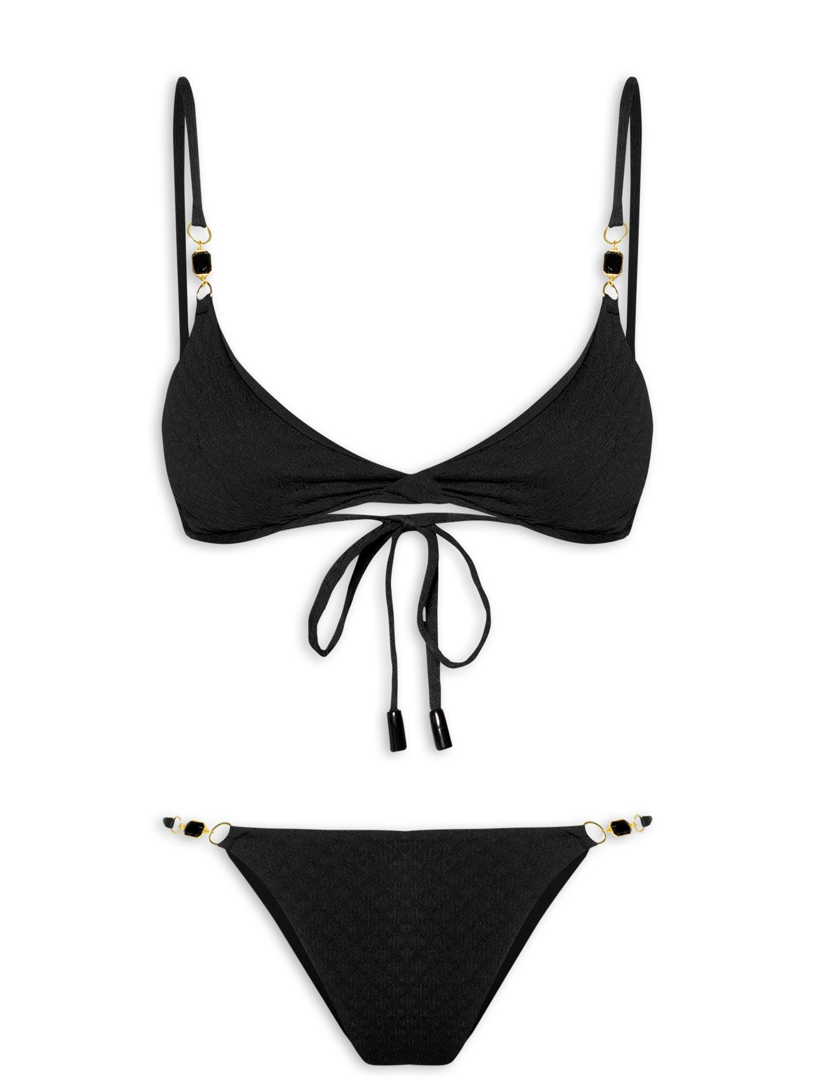 Biquíni Triangulo Com Detalhe Em Pedraria Preto   Mktbeach