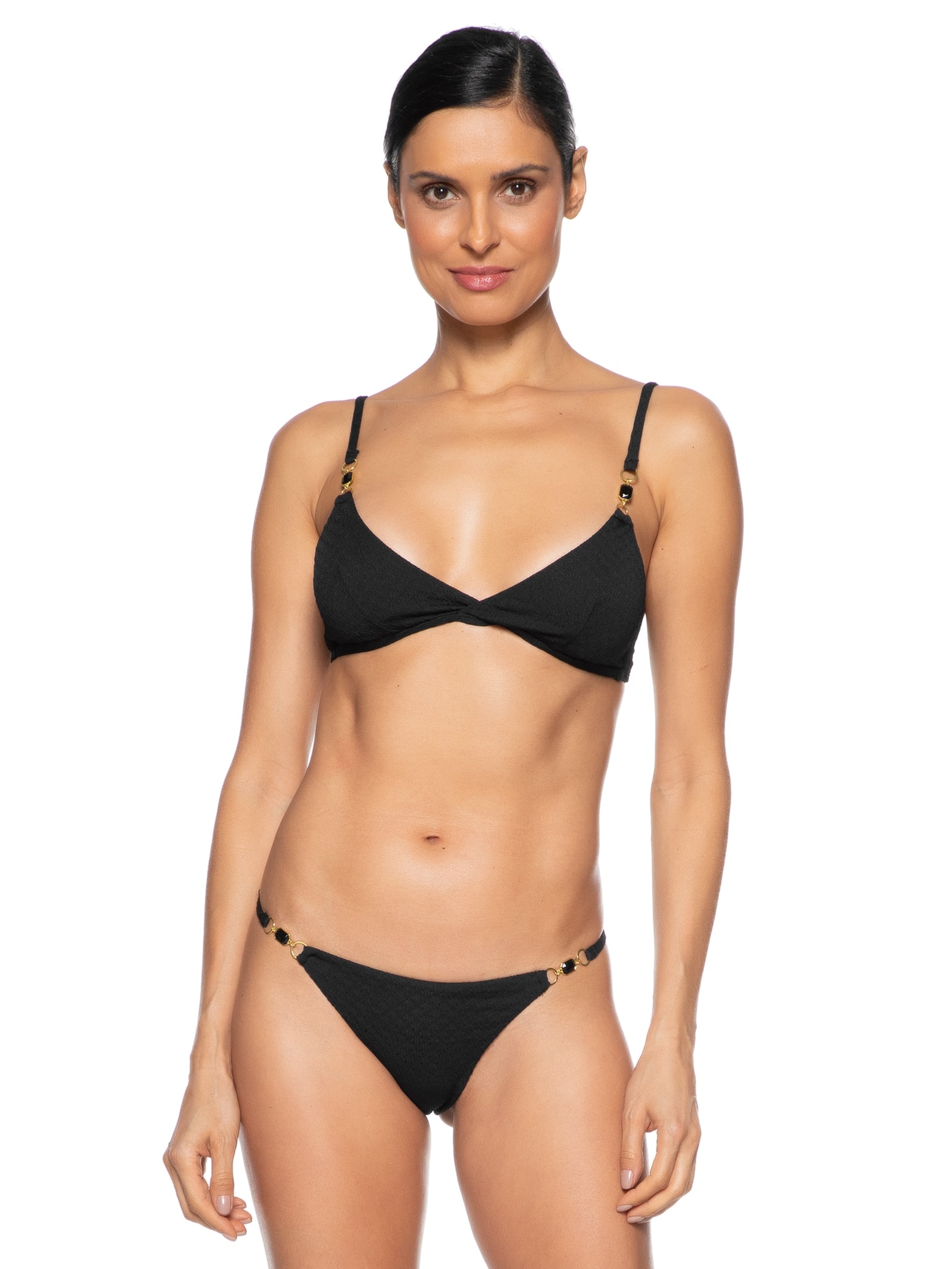 Biquíni Triangulo Com Detalhe Em Pedraria Preto   Mktbeach