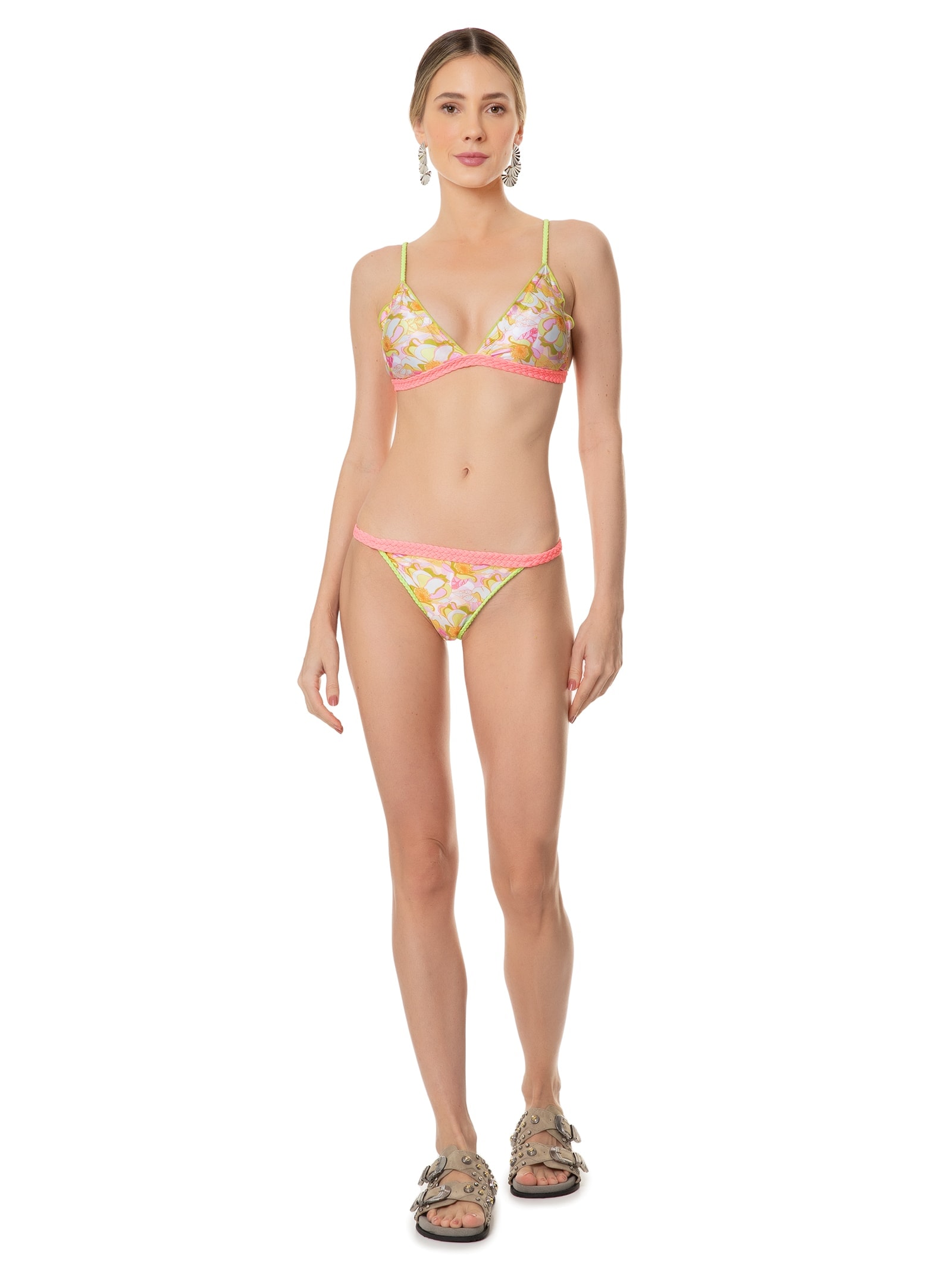 Biquíni Triângulo Estampado Amarelo Mktbeach