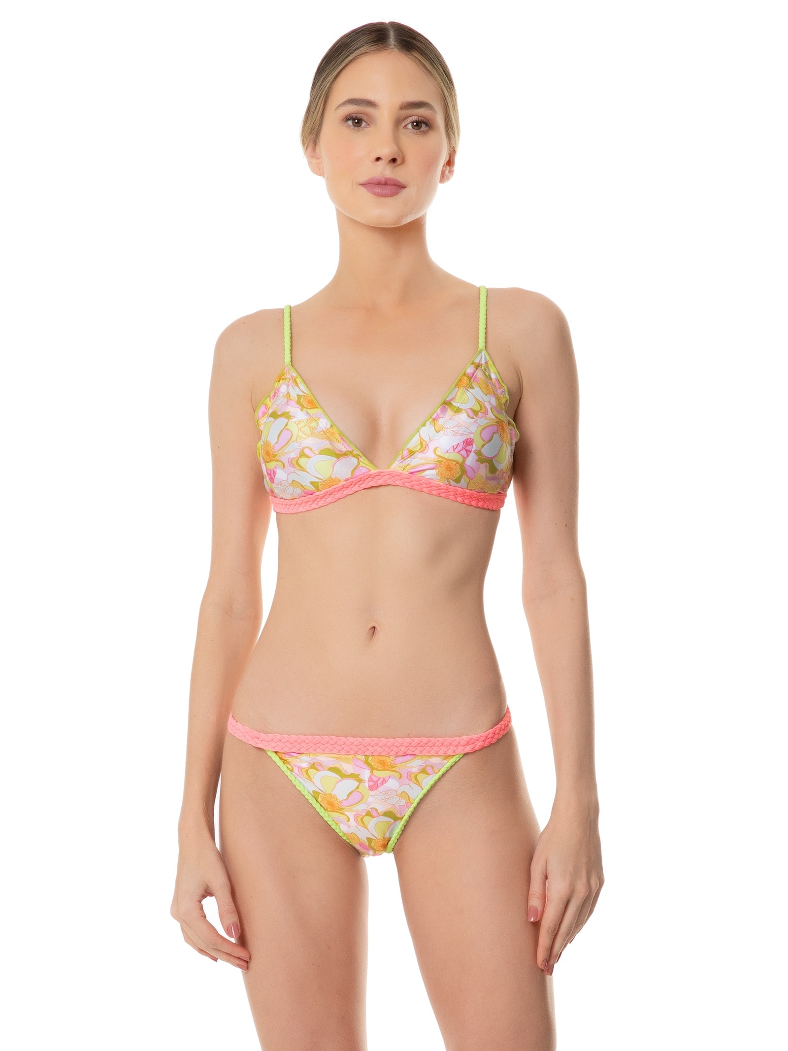 Biquíni Triângulo Estampado Amarelo Mktbeach