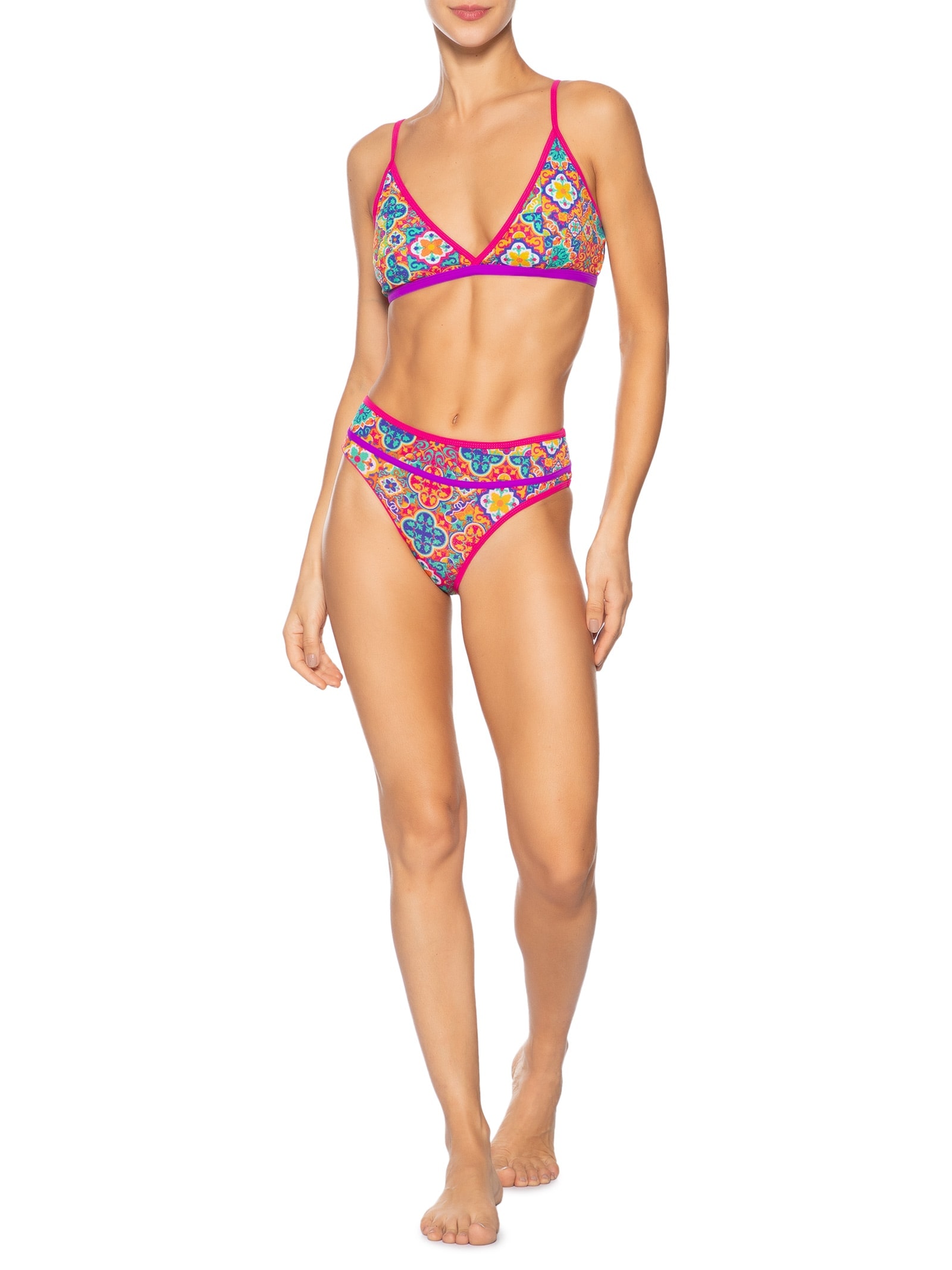 Biquini Triângulo Estampado Rosa Mktbeach
