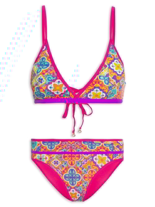 Biquini Triângulo Estampado – Rosa