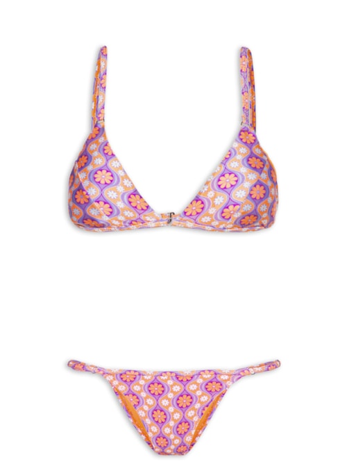 Biquíni Triângulo Floral - Laranja