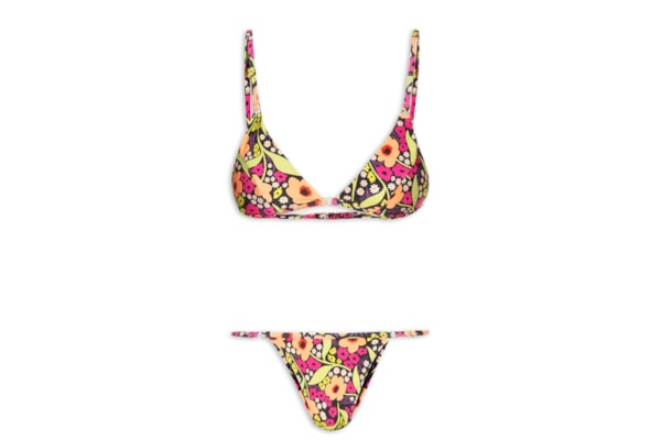 Biquini Triangulo Floral - Preto