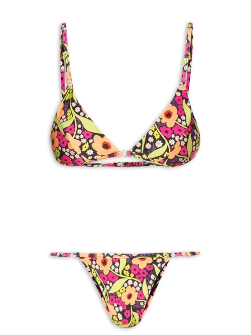 Biquini Triangulo Floral – Preto