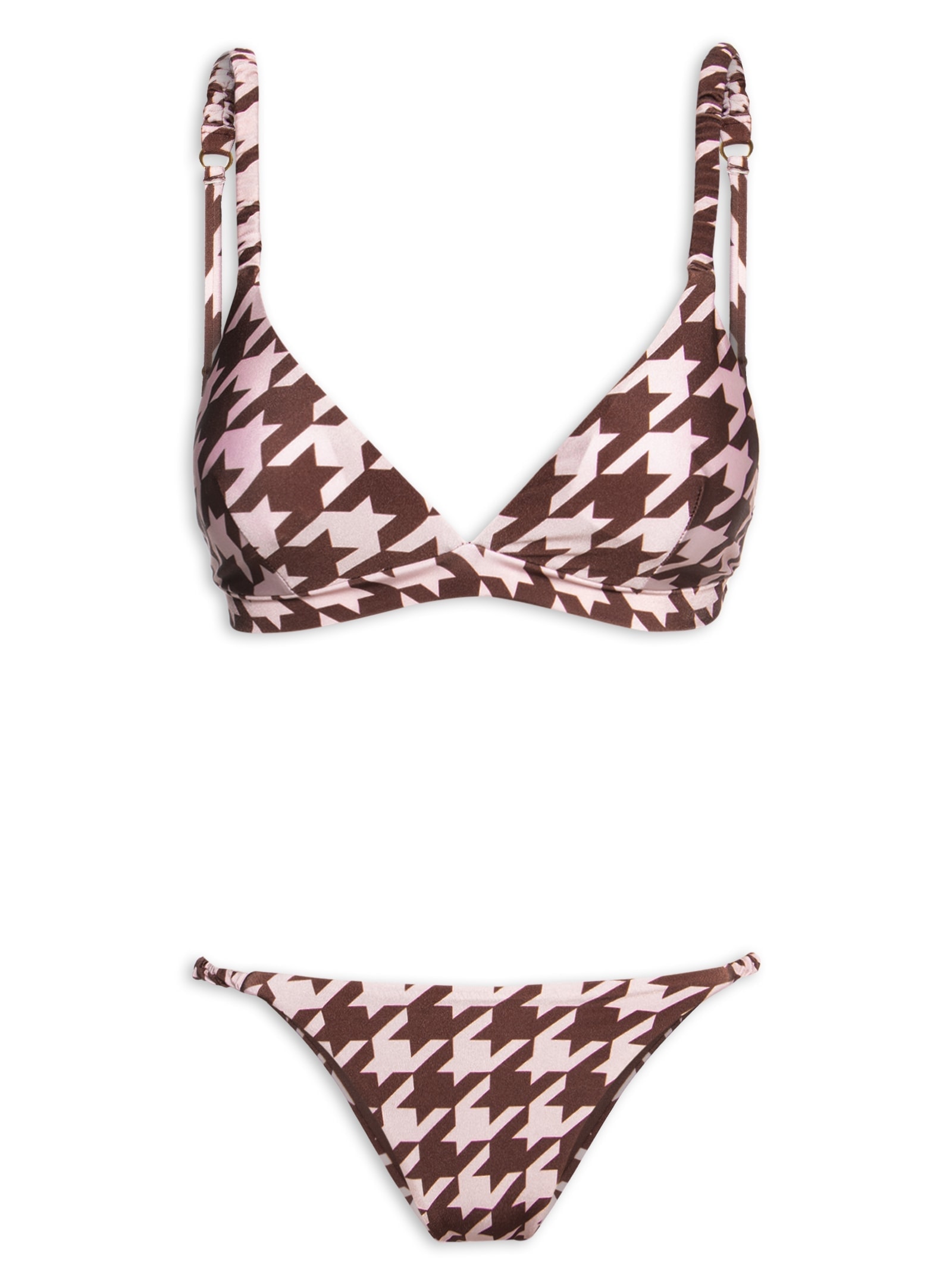 Biquíni Triangulo Pied De Poule Marrom Mktbeach