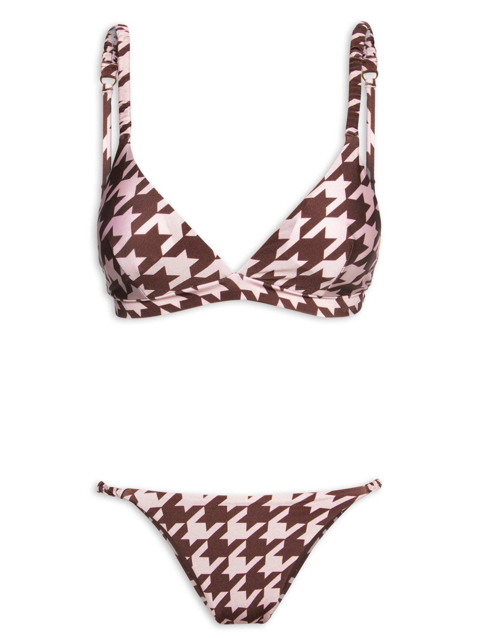 Biquíni Triangulo Pied De Poule Marrom Mktbeach