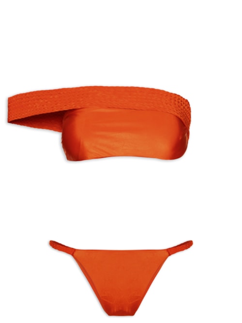 Biquini Um Ombro Só Com Tressê – Laranja