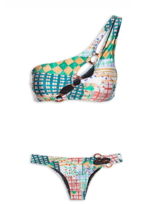 Biquíni Um Ombro Só Estampado – Verde